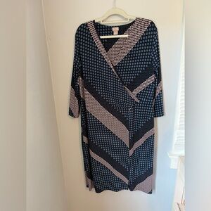 Chico's, multicolor surplice wraps Geometric Midi Dress casual v-neck 3/4 sleeve